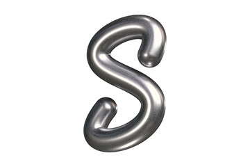 Chrome 3D letter S with glossy and metallic scratched texture. High quality 3D rendering.