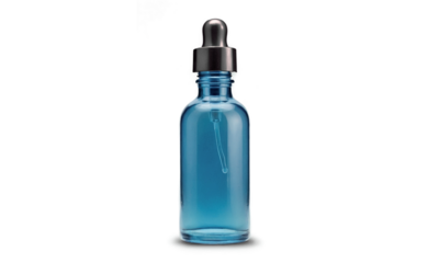 Gold-capped matte glass dropper bottle on transparent background, minimalist mockup element for high-end cosmetic branding, beauty product labels, and promotional use

