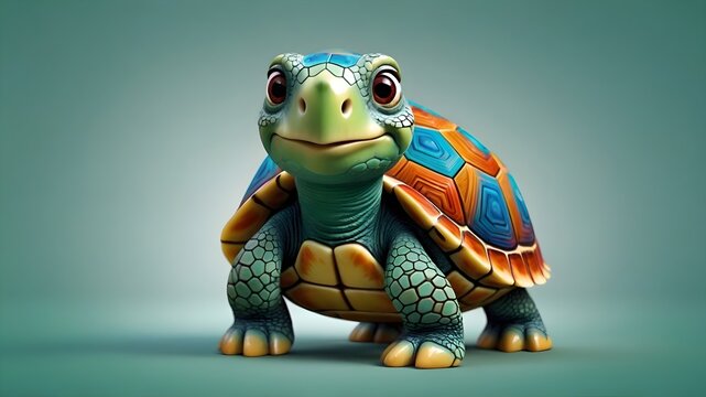 Cute Colorful Cartoon tortoise 3D Illustration with Big Eyes &ndash; Adorable Animal Art