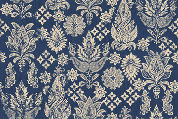 Damask seamless pattern, Ikat floral seamless pattern background, vector illustration, Ikat ethnic oriental embroidery, Aztec style, baroque. Design for texture, fabric, clothing, decoration, fashion © supachai