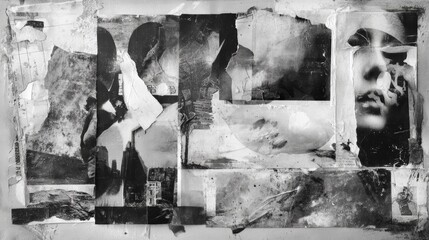 Scratched Memory - Faded Black and White Collage.