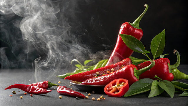Fresh isolated red hot chili peppers, a healthy and spicy vegetable ingredient