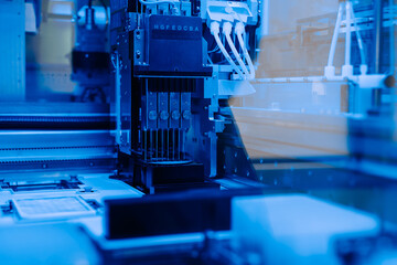 Automation in a clinical laboratory with a pipetting robot. Concept robotics in laboratory...