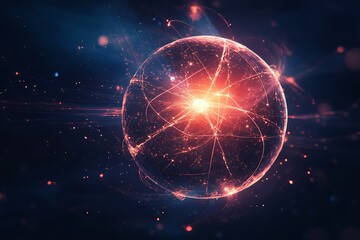 3d illustration of atom in space, abstract background.