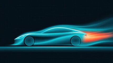 Streamlined car shape with visible airflow lines over surface, isolated on solid blue background, representing motion and aerodynamic design : Computational Fluid Dynamic
