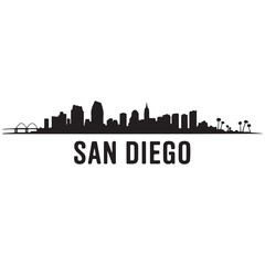 Naklejka premium San Diego city skyline horizontal banner. Black San Diego city, USA. Vector template for your design. Vector black silhouette. with white background