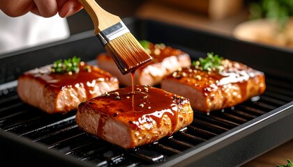 Glazing Grilled Salmon Fillets.