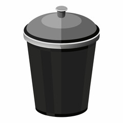 black color silver lid food drum, pot vector icon on white background