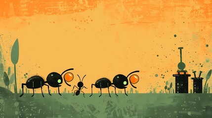 Naklejka premium Ants carrying objects, illustration