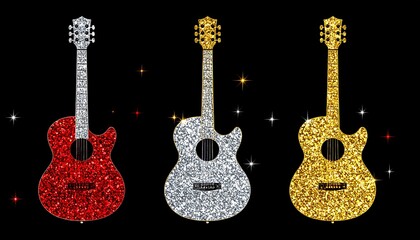 Glittery Guitars with Red, Silver, and Gold.