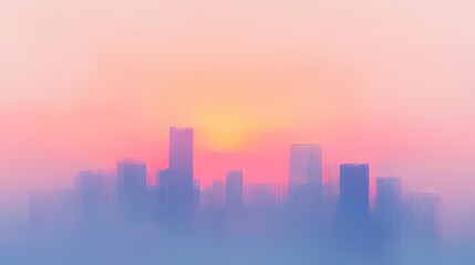 Fototapeta premium Cityscape at sunrise, hazy pastel colors