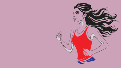 A female runner isolated on pastel background, health and event concept white copy space