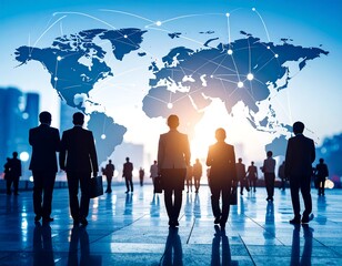 Global Business Network with City Skyline.