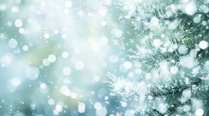 Winter Wonderland: Snowy Pine Branches with Sparkling Bokeh