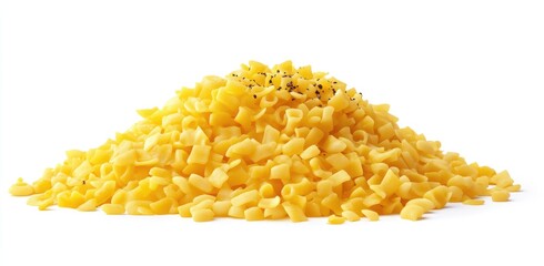 Pile of yellow shredded cheese, possibly macaroni and cheese