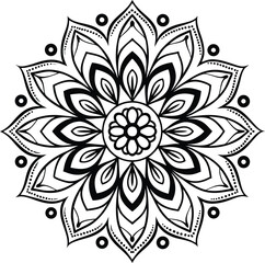 Intricate Black and White Mandala Design with Floral Symmetry