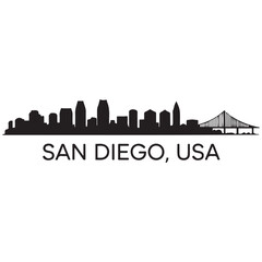 Obraz premium San Diego city skyline horizontal banner. Black San Diego city, USA. Vector template for your design. Vector black silhouette. with white background