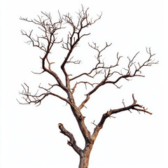 Fototapeta premium Dry dead lifeless tree isolated over white