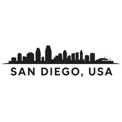 Naklejka premium San Diego city skyline horizontal banner. Black San Diego city, USA. Vector template for your design. Vector black silhouette. with white background