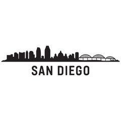 Fototapeta premium San Diego city skyline horizontal banner. Black San Diego city, USA. Vector template for your design. Vector black silhouette. with white background