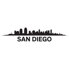 Naklejka premium San Diego city skyline horizontal banner. Black San Diego city, USA. Vector template for your design. Vector black silhouette. with white background