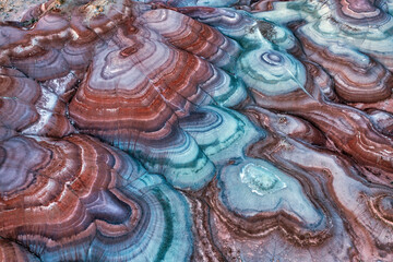 Aerial view of the Bentonite Hills after sunset