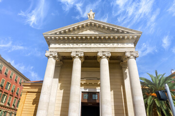 Fototapeta premium Facade of the Church Our Lady of the Port Notre-Dame-du-Port of Nice or Church of the Immaculate Conception built in 1853, now historical monument. Nice, France.