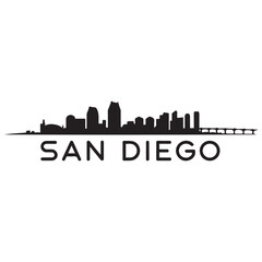 Fototapeta premium San Diego city skyline horizontal banner. Black San Diego city, USA. Vector template for your design. Vector black silhouette. with white background