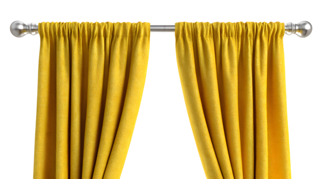Yellow curtains for living room or bedroom window treatment home decor ideas on transparent background