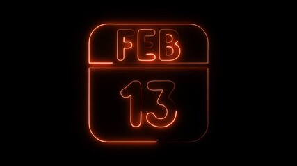 Glowing neon 13 february icon isolated on black background.a neon sign with a calendar that says "13 DAYS". HD Video motion graphic animation