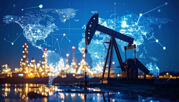 Global Oil Industry at Night. - Powered by Adobe
