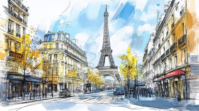 paris illustration cityscape eiffel background parisian
