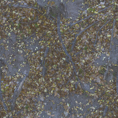 Seamless Natural Dirt Ground Texture with Dry Autumn Leaves 