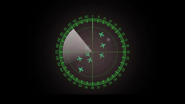 Modern air traffic control tower equipped with radar scanner, global flight coordination, map of international air routes between continents