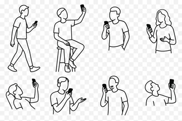  Minimalist Line Art of People Using Smartphones in Everyday Situations