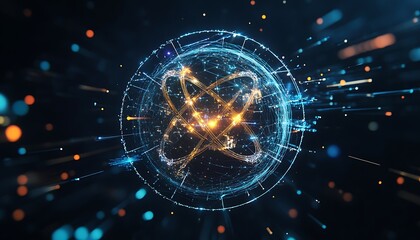 3d illustration of atom in space, abstract background.