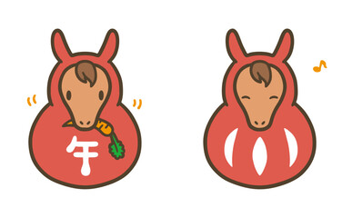 2026年 午年の年賀状素材・かわいい馬のダルマイラスト