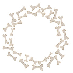 Circular cartoon bone frame. Cute dog bones arranged in a ring, ideal for pet-themed content, dog-related invitations, Halloween designs, or playful illustrations with an animal motif.
