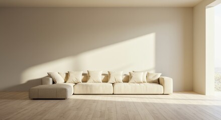Limestone Room with Sand Sectional and Wooden Floor
