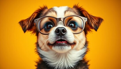 Playful pup in daisy glasses, comical expression,  accessories, playful