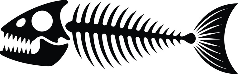 Obraz premium Fish Skeleton Silhouette Vector with Skull and Bones.
