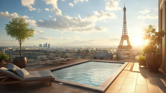 paris aerial view cityscape eiffel sunset