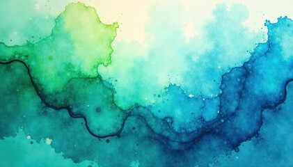Obraz premium Vibrant blue-green watercolor drips, fractal patterns , flow, creative, art