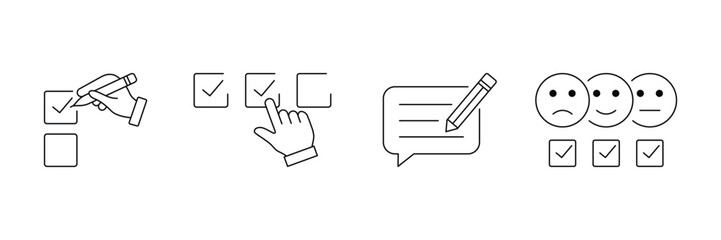 Set of Survey user icon collection. Including question, opinion, satisfaction, opinion, research symbol.