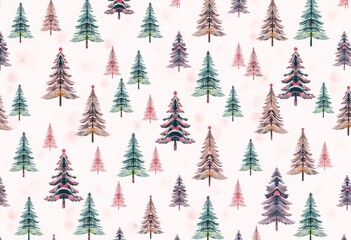 Obraz premium Seamless watercolor Christmas tree pattern in pretty pink, ideal for stationery & fabric Plenty of negative space, pattern, wrapping paper