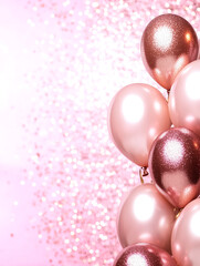 Celebration Background, Pink balloons on blue light Party Background with plenty of copy space for text