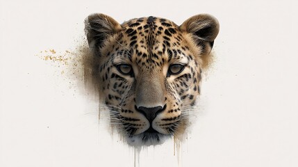 Fototapeta premium Captivating leopard portrait with artistic watercolor effect on a clean background