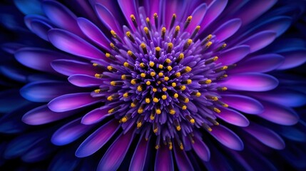 Vibrant close-up of a purple flower with intricate petal details against a dark background