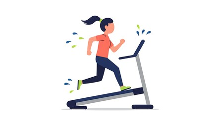 Obraz premium Woman running on treadmill with sweat droplets in minimalist vec