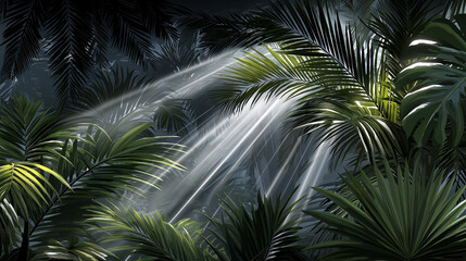 Sunlight through the Canopy: An awe-inspiring capture of a lush rainforest interior. Sunlight streams through the dense foliage.